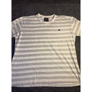 Fox Tee-Shirt Mens 2XL White Gray Striped Casual Loose Fit Short Sleeve Pullover